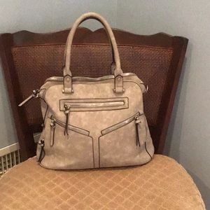 Gray faux leather hand bag
